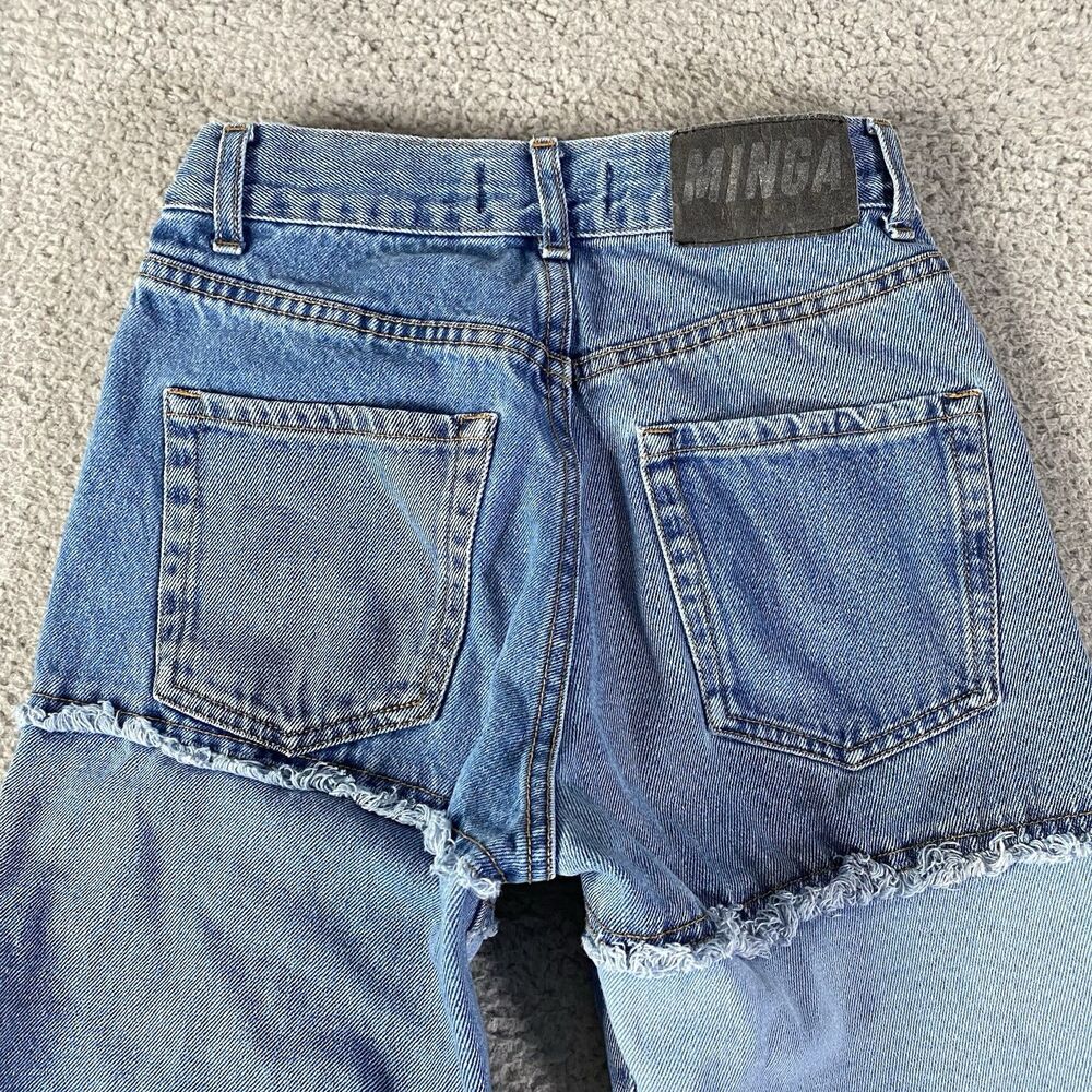 Minga London Patchwork Jeans Womens 24 (25x30) Blue Straight Y2K Made Portugal - Picture 5 of 10